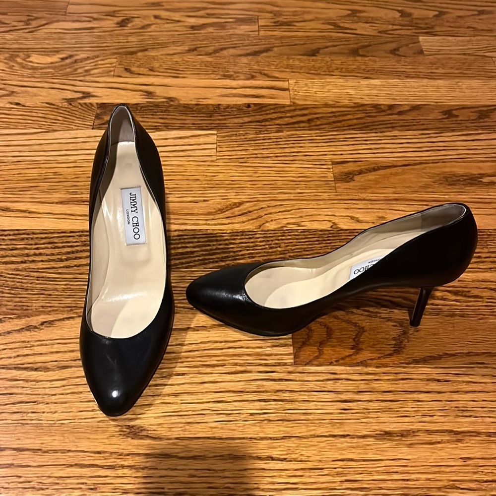 Jimmy Choo Black Leather Pointed-Toe Pumps